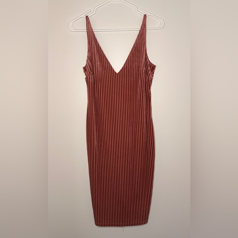 Forever 21 Pink Striped Velvet Midi Dress